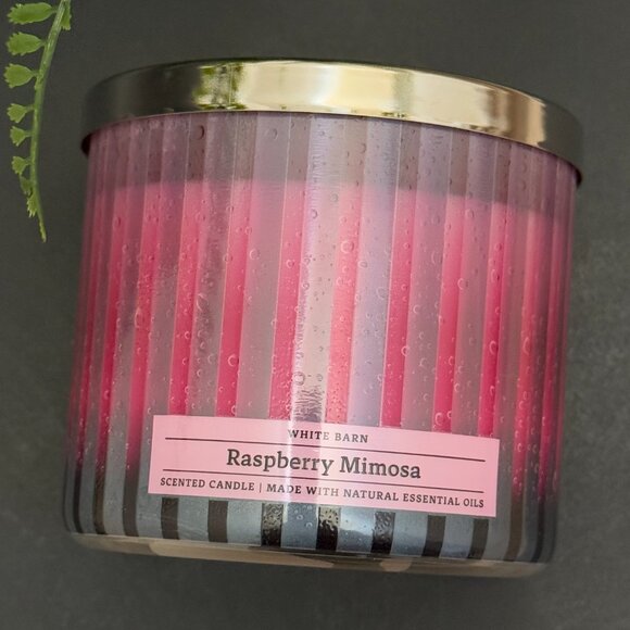 BBW Raspberry Mimosa White Barn Bath & Body Works 3 Wick Candle - Picture 5 of 10